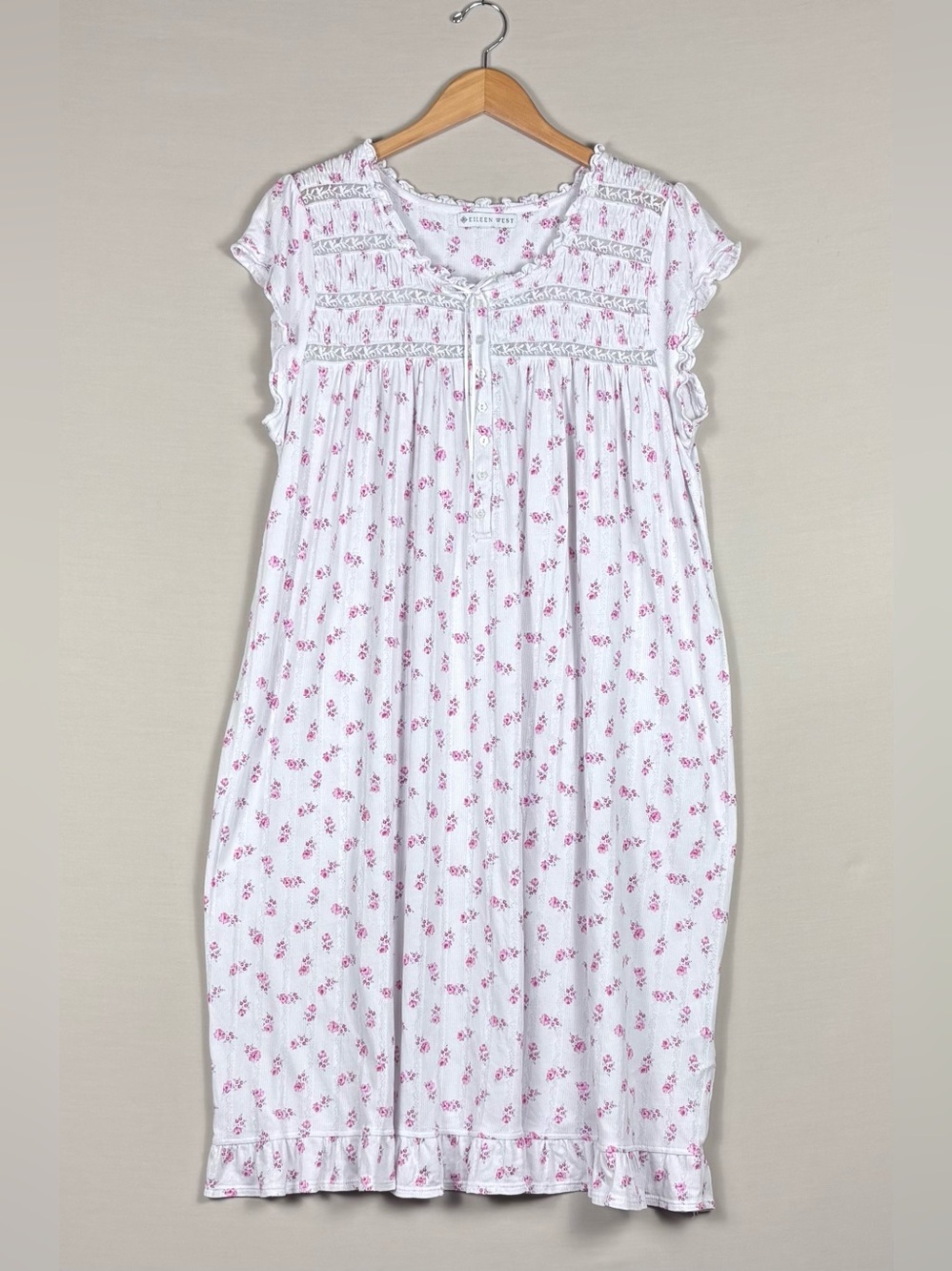 Eileen West Pink Floral Cotton Blend Nightgown Cottagecore Sleep Dress LG